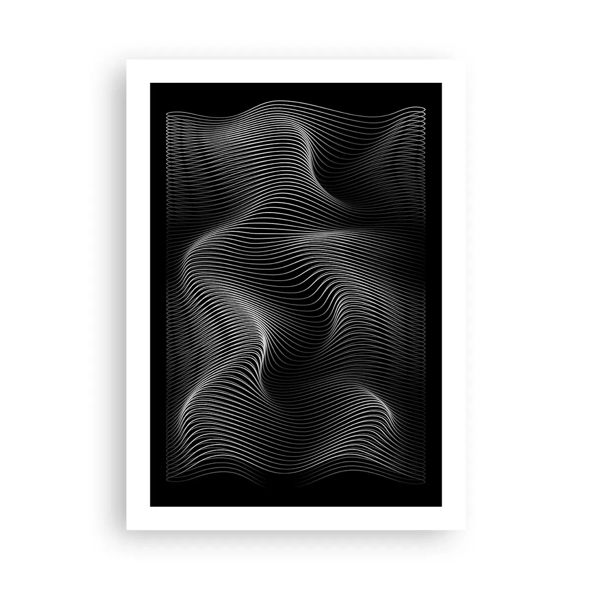Plakat - Minimalistyczne fale w czerni i bieli - 50x70cm - Taniec światła w przestrzeni - Nowoczesna dekoracja ścienna do salonu, kuchni i sypialni ARTTOR