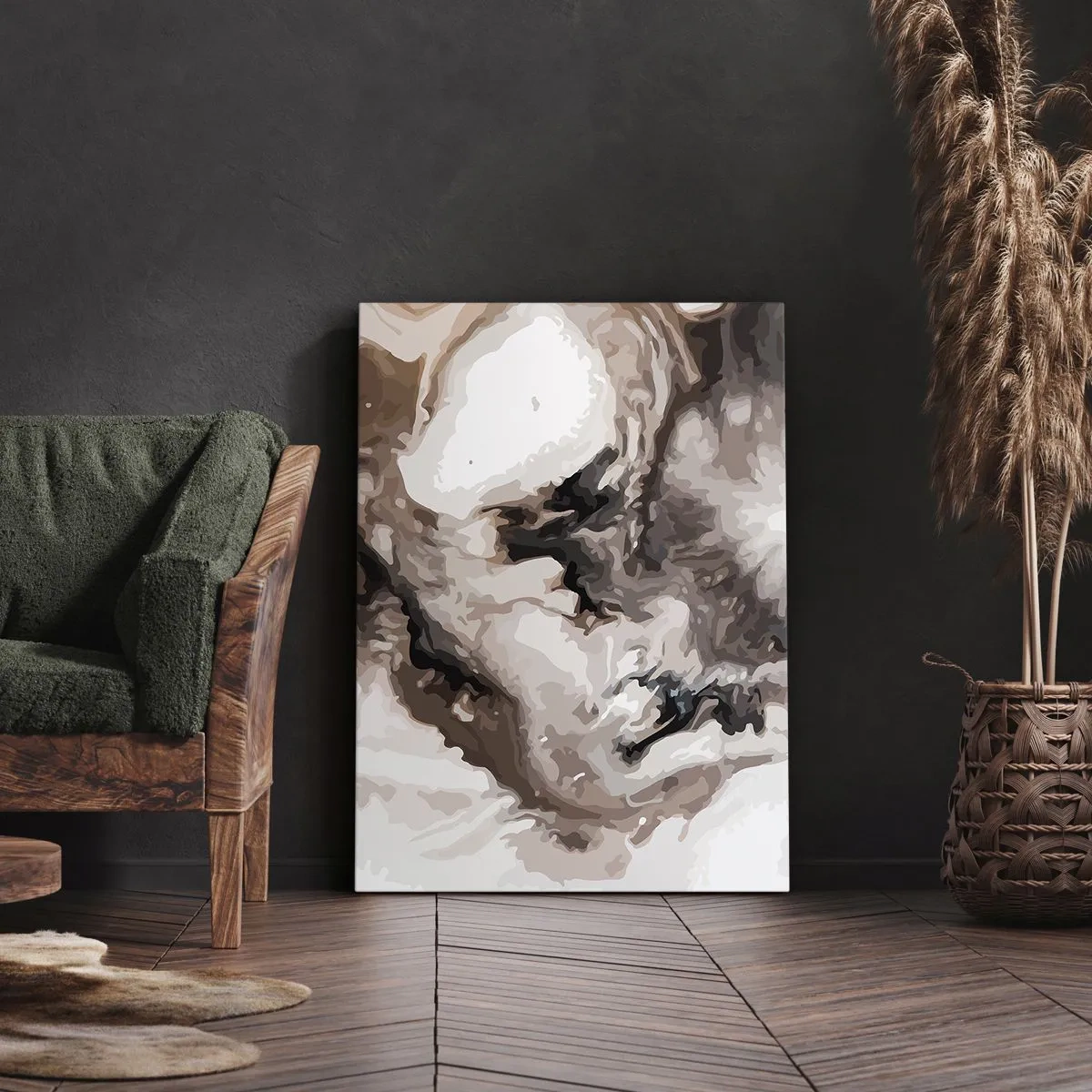 Obraz na płótnie - Abstrakcyjny wzór w odcieniach brązu i bieli - 80x120cm - Narodziny galaktyki - Nowoczesna dekoracja ścienna do salonu i sypialni ARTTOR