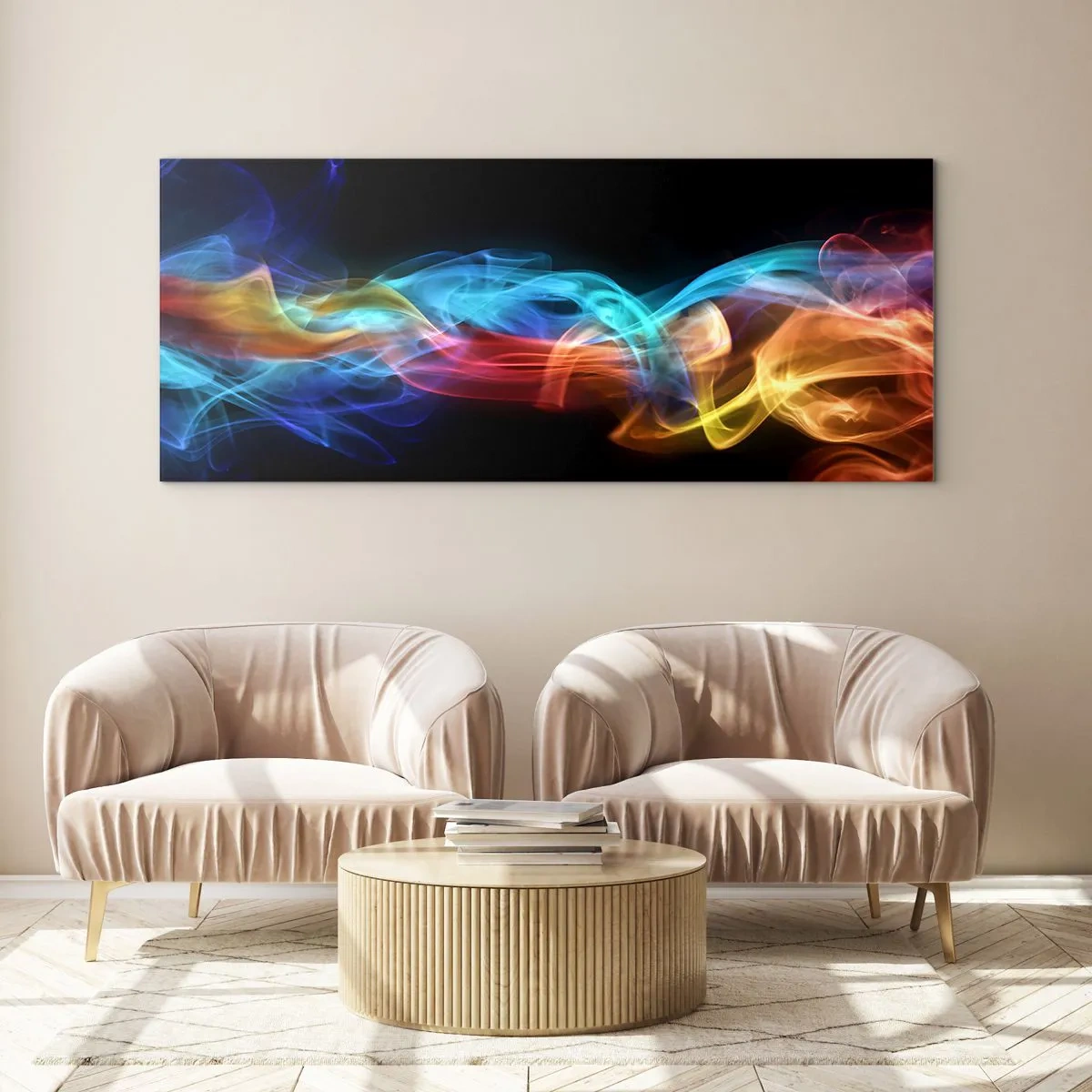 Obraz na szkle - Tęczowy taniec mgieł - 100x40 cm