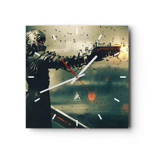 Zegar ścienny - Cybernetyczny wojownik z futurystycznym uzbrojeniem - 30x30cm - Zabójcza broń - twój własny Terminator - Nowoczesna dekoracja ścienna do salonu i sypialni ARTTOR