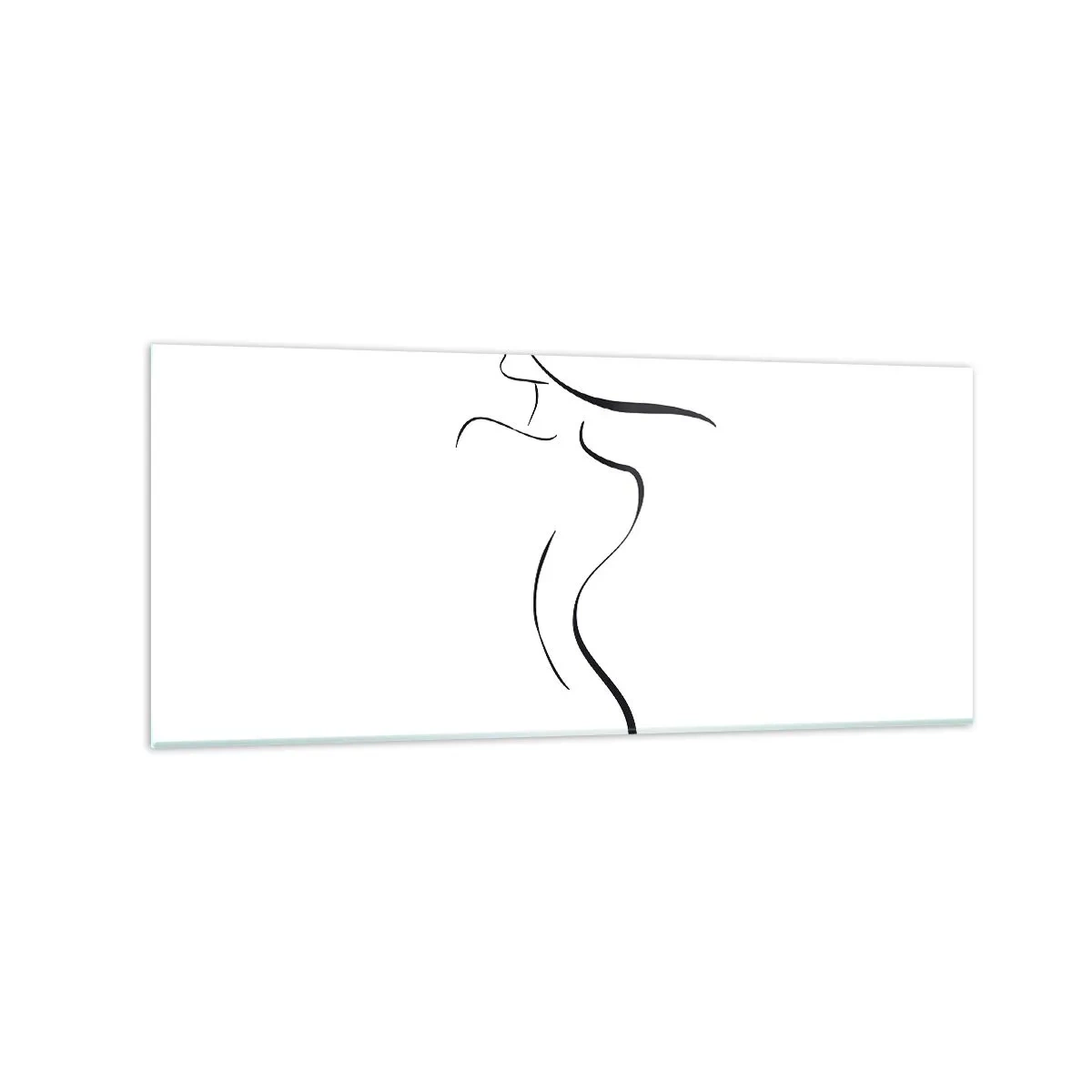 Obraz na szkle - Minimalistyczny kontur kobiecej sylwetki na białym tle - 120x50cm - Nieuchwytna jak fala - Nowoczesna dekoracja ścienna do salonu i sypialni ARTTOR