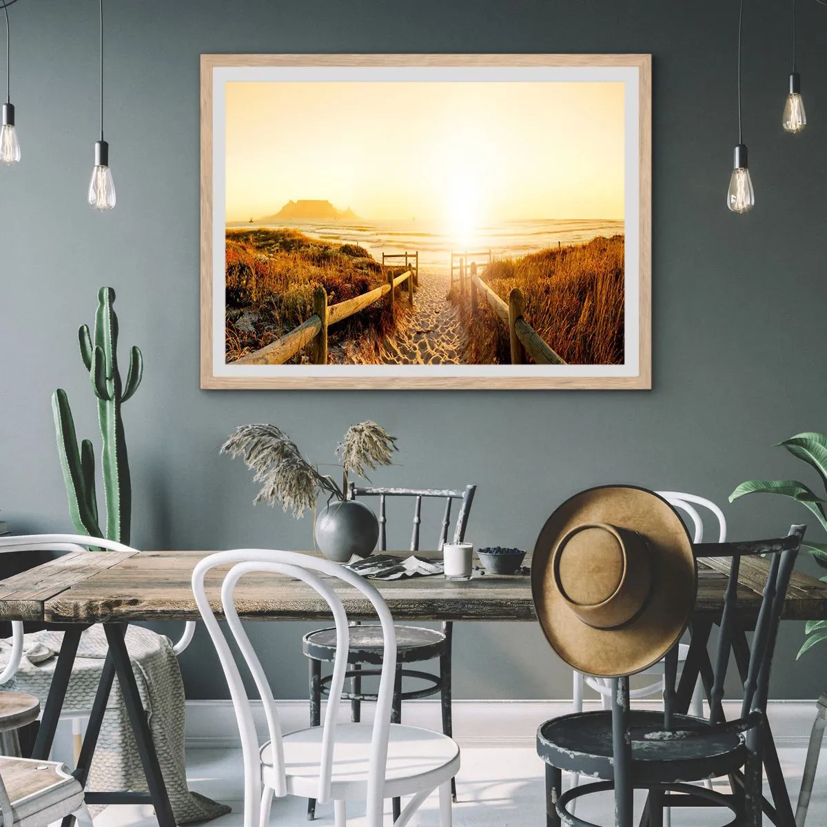 Plakat w ramie jasny dąb - Przez wydmę, w stronę słońca - 70x50 cm