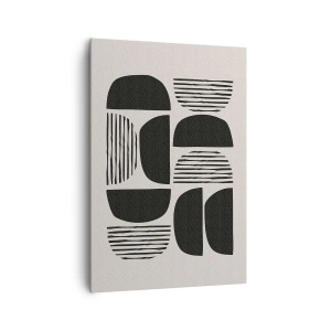Obraz na płótnie - Geometria z półkolami i liniami w czerni na jasnym tle - 70x100cm - Połowiczne układy - Nowoczesna dekoracja ścienna do salonu i sypialni ARTTOR