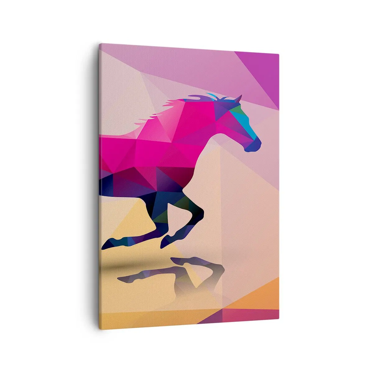 Obraz na płótnie - Geometryczny koń w stylu abstrakcyjnym i wielokolorowej palecie - 50x70cm - Kubizm wciąż żywy - Nowoczesna dekoracja ścienna do salonu, kuchni i sypialni ARTTOR