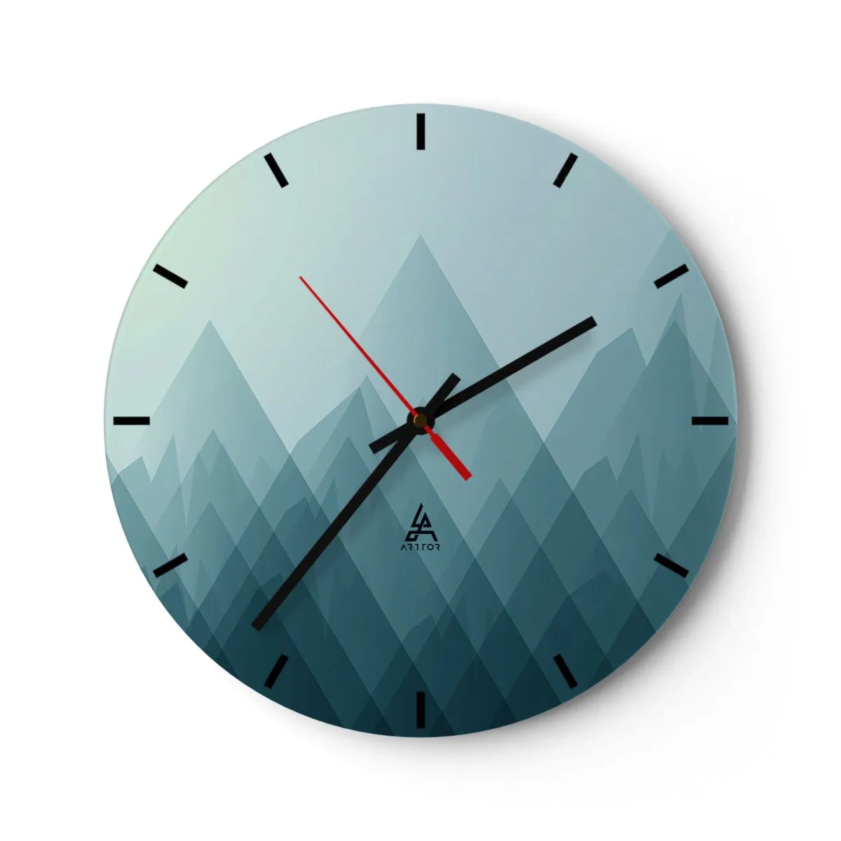 Zegar ścienny - Minimalistyczny krajobraz gór w odcieniach błękitu - 30x30cm - Wielka, większa, największa - Nowoczesna dekoracja ścienna do salonu, kuchni i sypialni ARTTOR
