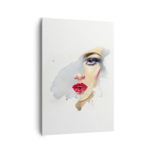 Obraz na płótnie - Portret kobiety w akwarelowym stylu z intensywnym spojrzeniem - 70x100cm - Odbicie w kropli wody - Nowoczesna dekoracja ścienna do salonu i sypialni ARTTOR