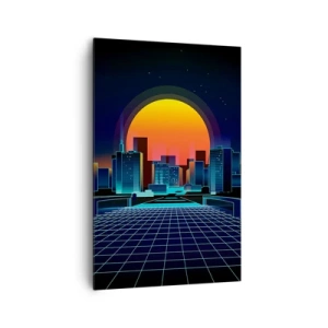 Obraz na płótnie - Futurystyczna panorama miasta w stylu neonowym - 80x120cm - Wciąż chcesz do realu? - Nowoczesna dekoracja ścienna do salonu i sypialni ARTTOR