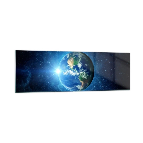 Obraz na szkle - Ziemia w kosmosie otoczona gwiazdami i światłem - 160x50cm - Jesteśmy w niebie - Nowoczesna dekoracja ścienna do salonu i sypialni ARTTOR