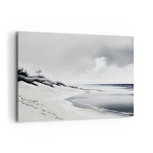 Obraz na płótnie - Plaża w stonowanych odcieniach szarości i błękitu - 120x80cm - Od zawsze razem - Nowoczesna dekoracja ścienna do salonu, kuchni i sypialni ARTTOR