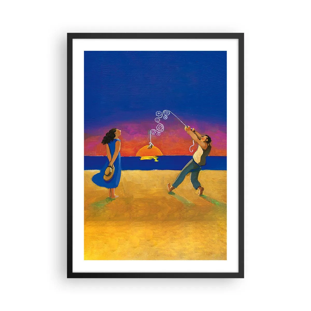 Plakat w czarnej ramie - Postacie na plaży podczas zachodu słońca - 50x70cm - Więcej niż gwiazdka z nieba - Nowoczesna dekoracja ścienna do salonu i sypialni ARTTOR