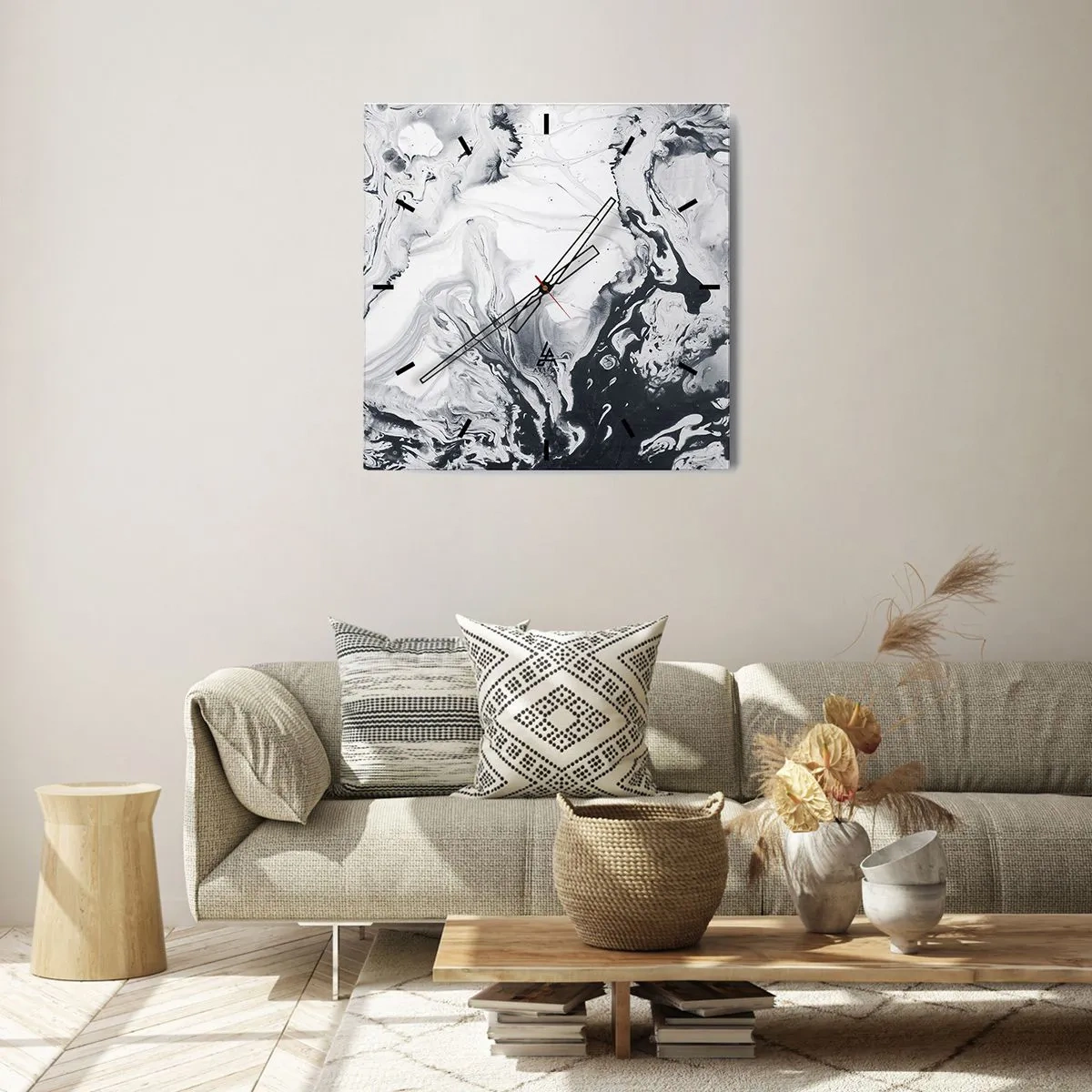 Zegar ścienny - Monochromatyczny abstrakcyjny wzór z efektem marmuru - 30x30cm - Wnętrze Ziemi - Nowoczesna dekoracja ścienna do salonu i sypialni ARTTOR