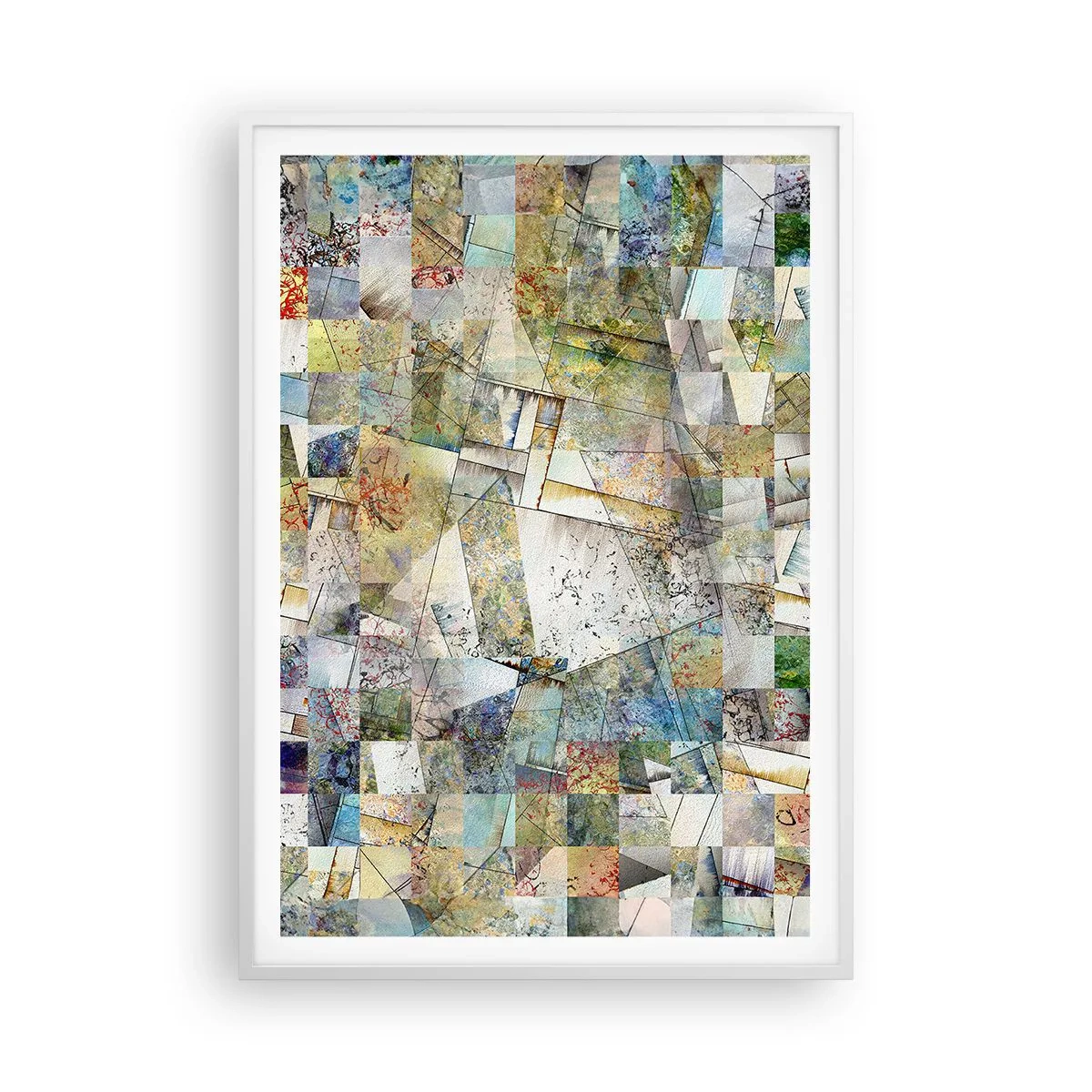 Plakat w białej ramie - Geometryczne przetasowanie - 70x100 cm