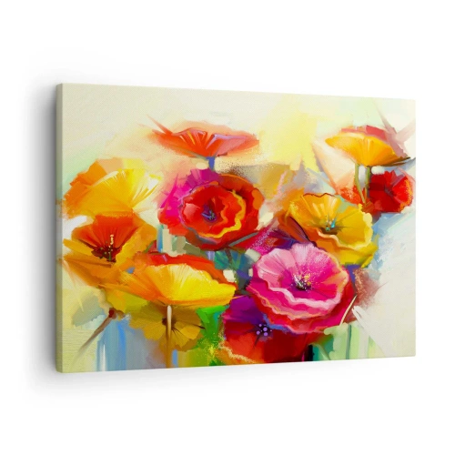 Obraz na płótnie - Kolorowe abstrakcyjne kwiaty na jasnym tle - 70x50cm - Nie tylko czerwone - Nowoczesna dekoracja ścienna do salonu i sypialni ARTTOR