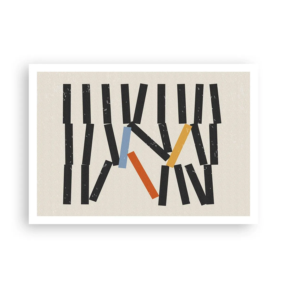 Plakat - Abstrakcyjna kompozycja z kolorowymi i czarnymi prostokątami - 100x70cm - Domino – kompozycja - Nowoczesna dekoracja ścienna do salonu i sypialni ARTTOR