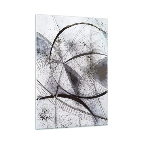 Obraz na szkle - Czarno-biała kompozycja z przecinających się linii i geometrycznych łuków - 50x70cm - Futurystyczna fantazja - Nowoczesna dekoracja ścienna do salonu, kuchni i sypialni ARTTOR