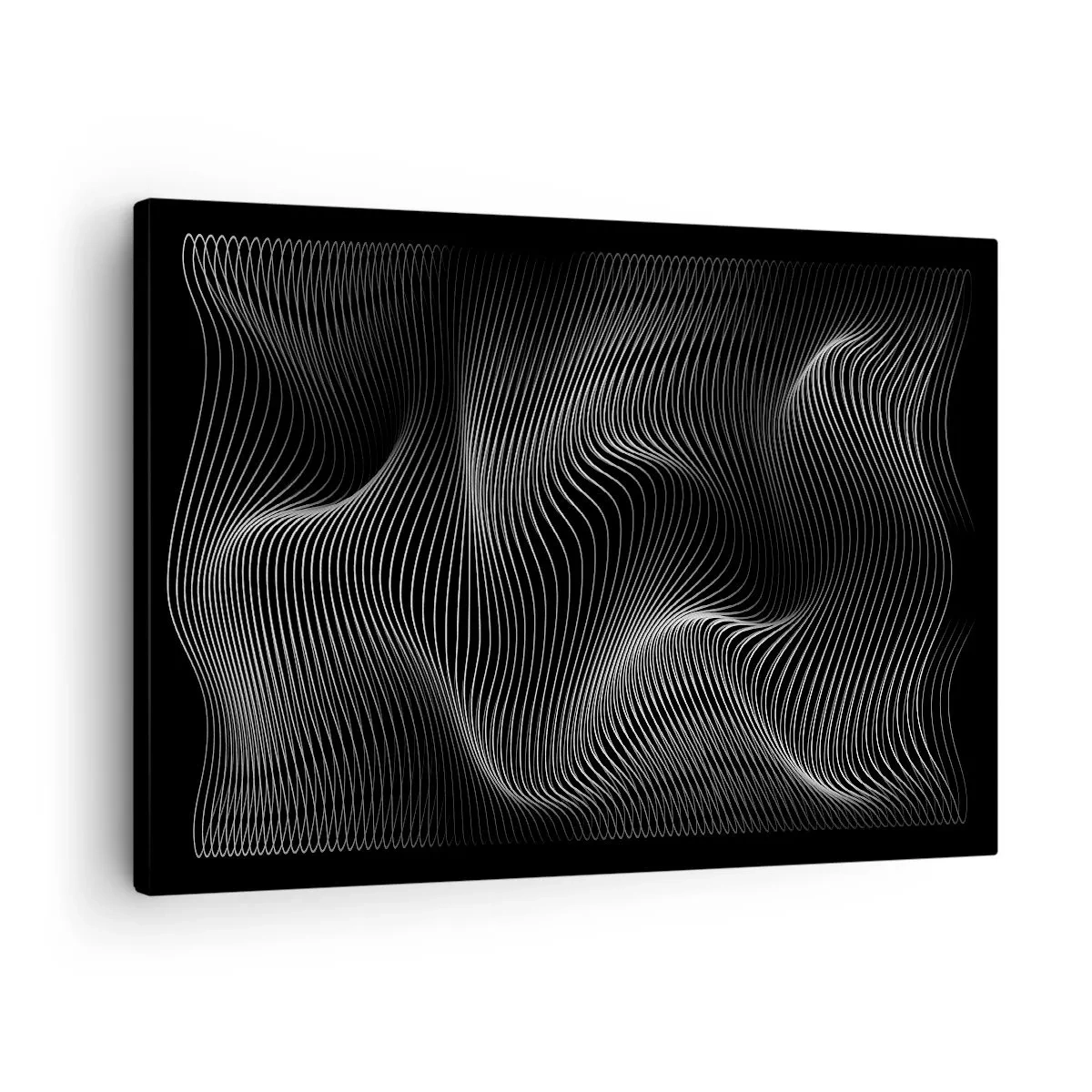 Obraz na płótnie - Abstrakcyjne białe linie na czarnym tle - 70x50cm - Taniec światła w przestrzeni - Nowoczesna dekoracja ścienna do salonu i sypialni ARTTOR
