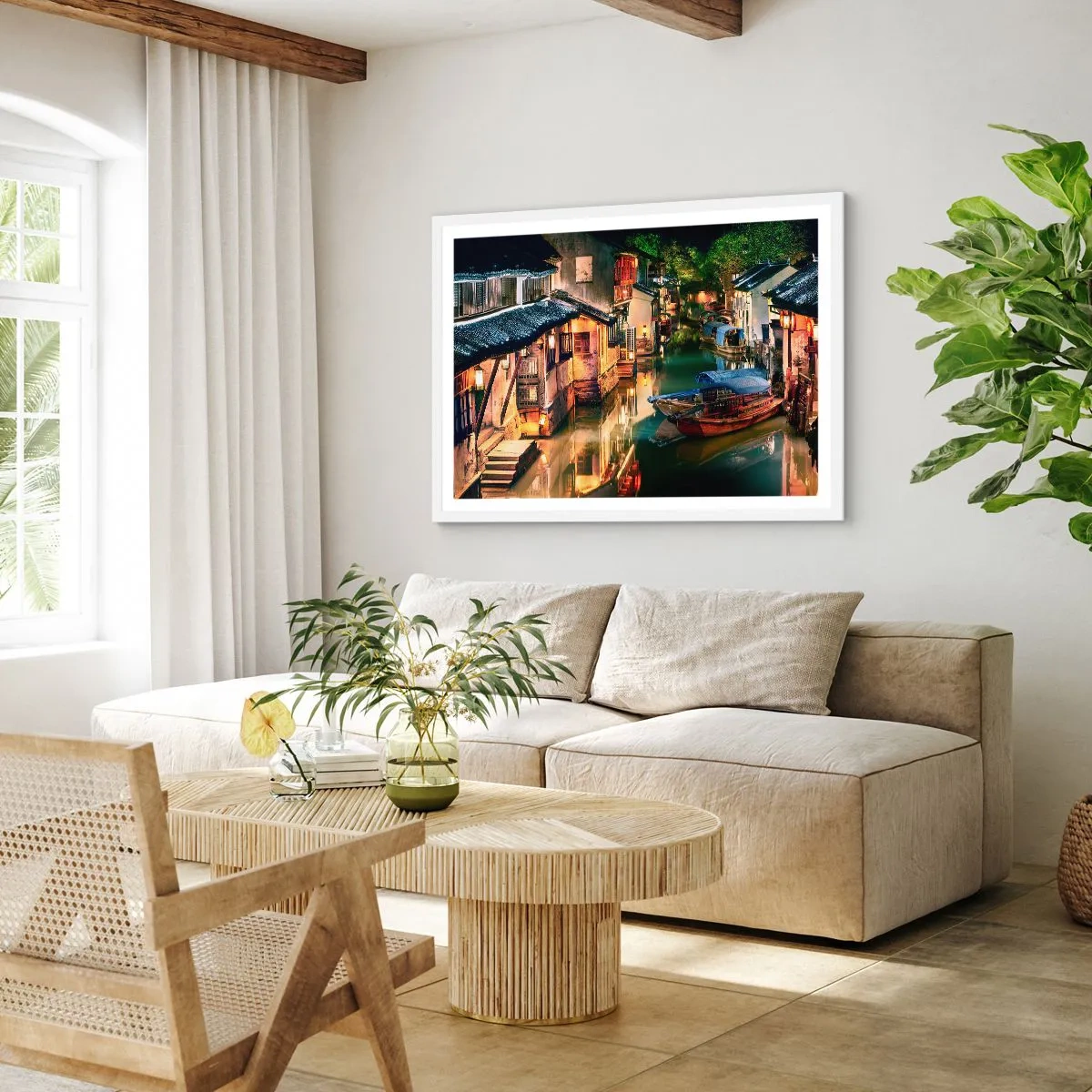 Plakat w białej ramie - Wieczór na chińskiej ulicy - 91x61 cm