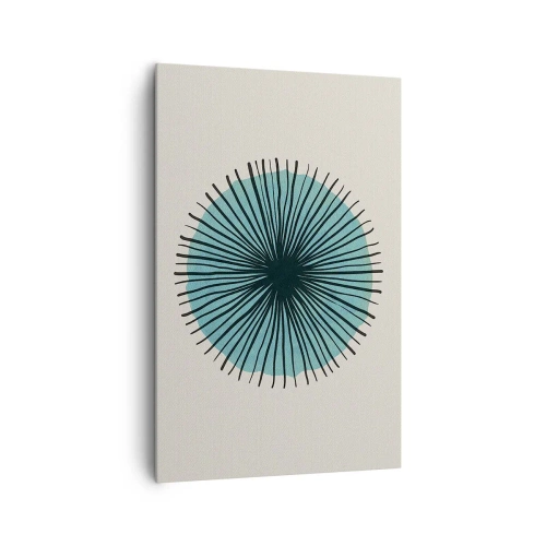 Obraz na płótnie - Abstrakcyjna forma w kształcie koła z promieniami w błękitach - 80x120cm - Promieniście na błękicie - Nowoczesna dekoracja ścienna do salonu i sypialni ARTTOR