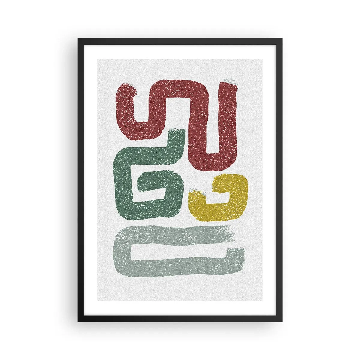 Plakat w czarnej ramie - Abstrakcyjne kształty w kolorach ziemi na jasnym tle - 50x70cm - W nieznanym języku - Nowoczesna dekoracja ścienna do salonu i sypialni ARTTOR