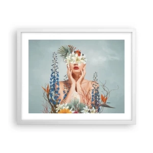 Plakat w białej ramie - Kobieta – kwiat - 50x40 cm