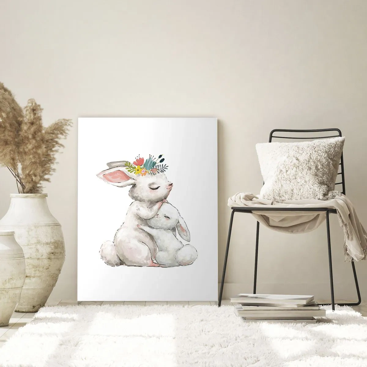 Obraz na szkle - Urocze króliki w pastelowych barwach - 80x120cm - Nie ma jak u mamy - Nowoczesna dekoracja ścienna do salonu i sypialni ARTTOR