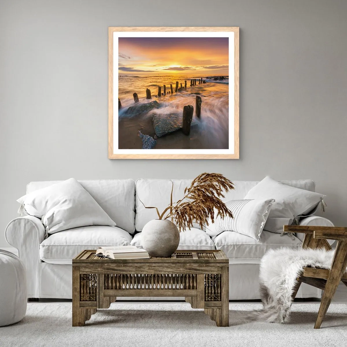 Plakat w ramie jasny dąb - Surowe piękno Bałtyku - 30x30 cm