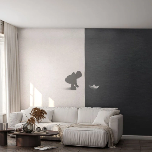 Fototapeta Samoprzylepna Deluxe Sticker - Wielka wyprawa - Dziecko, Czarno-Biały, Woda - 100x70 cm