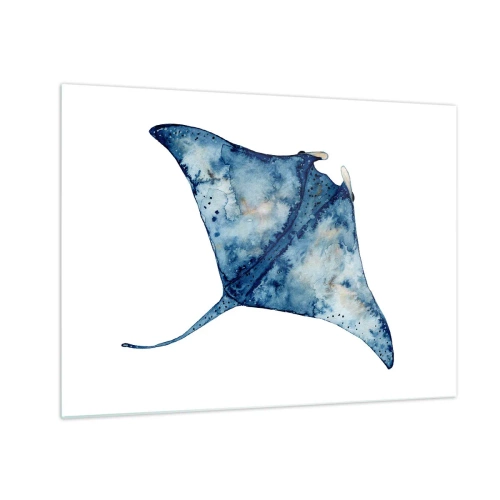 Obraz na szkle - Granatowa raja w akwarelowym stylu na białym tle - 70x50cm - Życie w błękicie - Nowoczesna dekoracja ścienna do salonu i sypialni ARTTOR