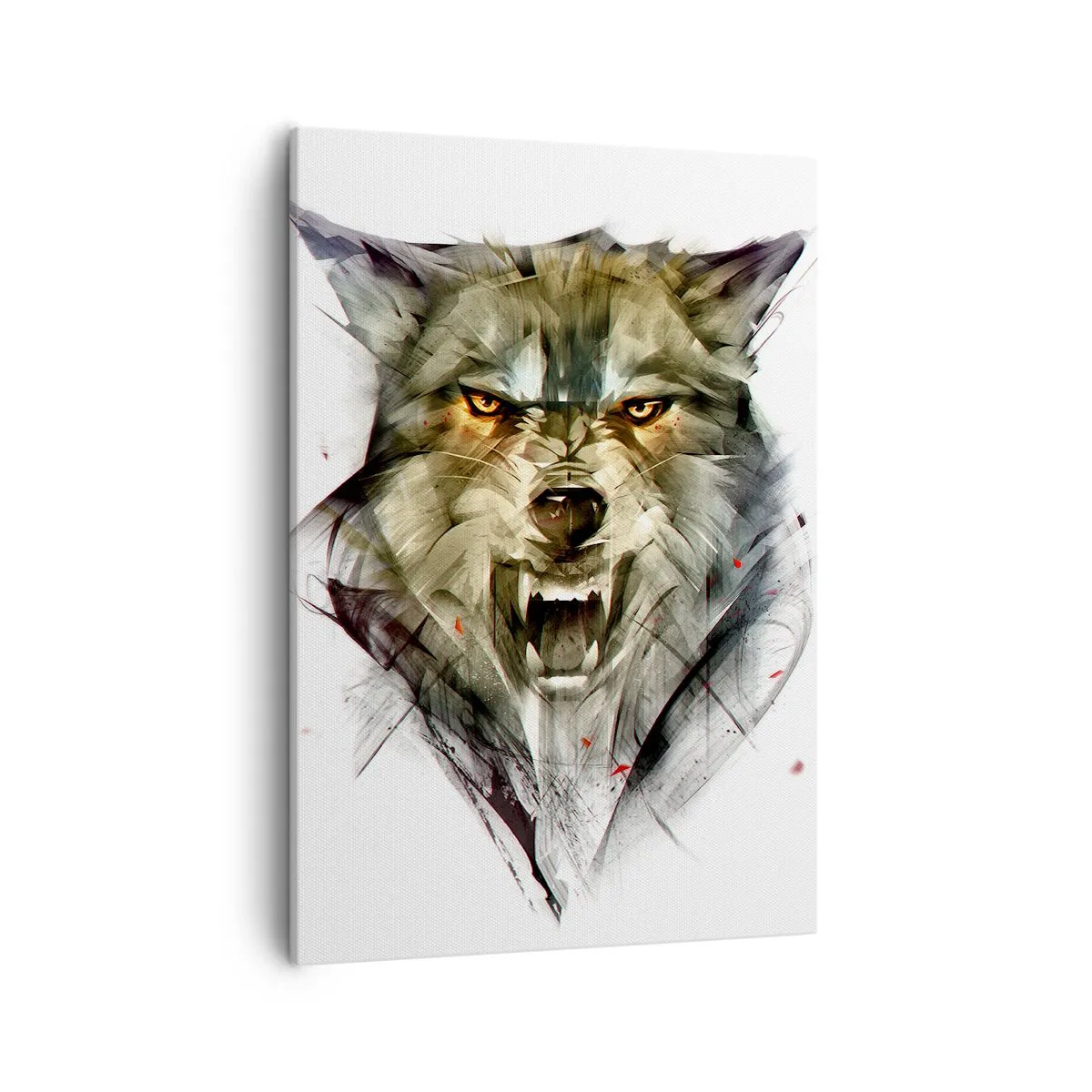 Obraz na płótnie - Grafika groźnego wilka z przenikliwym spojrzeniem - 50x70cm - Ani kroku! - Nowoczesna dekoracja ścienna do salonu, kuchni i sypialni ARTTOR