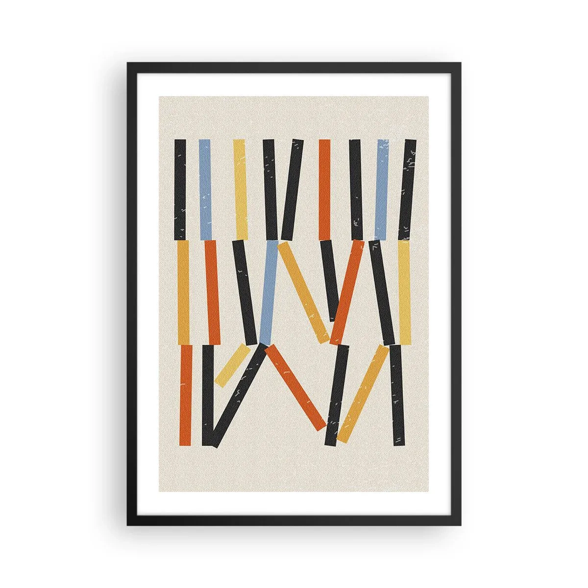 Plakat w czarnej ramie - Kolorowa abstrakcja geometryczna z pionowymi liniami - 50x70cm - Kompozycja na poziomie - Nowoczesna dekoracja ścienna do salonu i sypialni ARTTOR