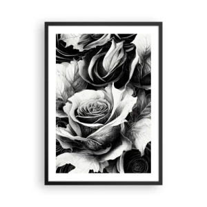 Plakat w czarnej ramie - Czarno-biała kompozycja róż z wyrazistym światłocieniem - 50x70cm - Zawsze królowa - Nowoczesna dekoracja ścienna do salonu i sypialni ARTTOR