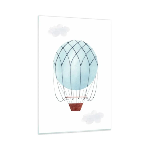 Obraz na szkle - Ręcznie malowany balon na tle delikatnych chmur - 80x120cm - Cały w chmurach - Nowoczesna dekoracja ścienna do salonu i sypialni ARTTOR