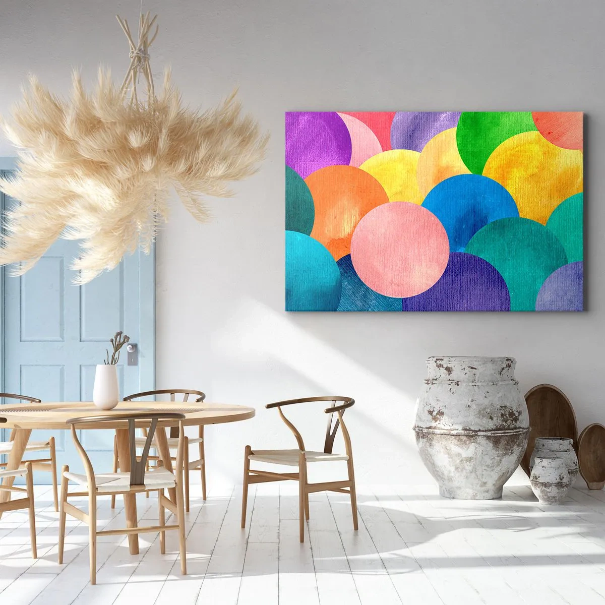 Obraz na płótnie - Kolorowe koła w stylu akwareli - 120x80cm - Pierwotna pełnia życia - Nowoczesna dekoracja ścienna do salonu, kuchni i sypialni ARTTOR