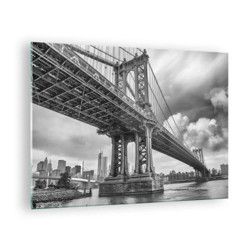 Obraz na szkle - Most wiszący w monochromatycznej scenerii - 70x50cm - Do serca miasta - Nowoczesna dekoracja ścienna do salonu i sypialni ARTTOR