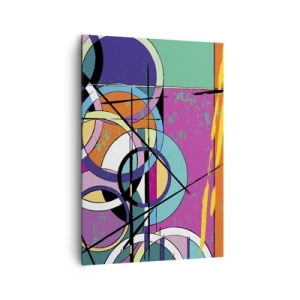 Obraz na płótnie - Kolorowa abstrakcja z geometrycznymi okręgami - 70x100cm - Koło za kołem - Nowoczesna dekoracja ścienna do salonu i sypialni ARTTOR