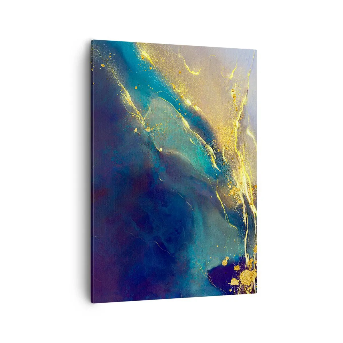 Obraz na płótnie - Abstrakcyjna kompozycja w odcieniach granatu i złota - 50x70cm - Złote rozlewisko - Nowoczesna dekoracja ścienna do salonu, kuchni i sypialni ARTTOR