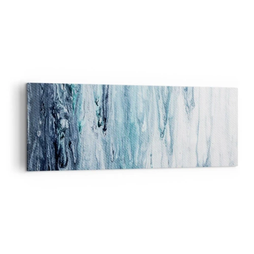 Obraz na płótnie - Abstrakcyjne niebieskie i białe smugi przypominające sople lodu - 140x50cm - Sople błękitu - Nowoczesna dekoracja ścienna do salonu i sypialni ARTTOR