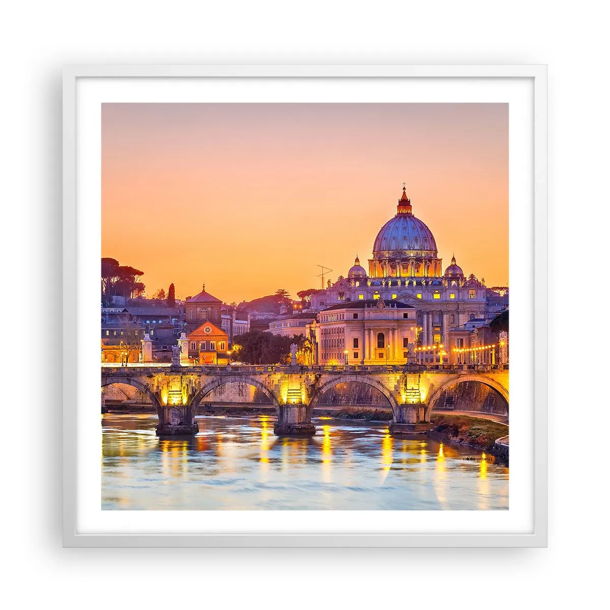 Plakat w białej ramie - Zmierzch nad Wiecznym Miastem - 60x60 cm