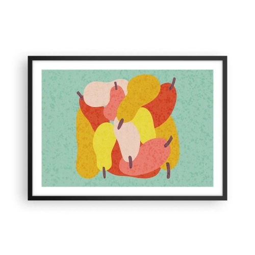 Plakat w czarnej ramie - Kolorowe abstrakcyjne gruszki na tle zielonym - 70x50cm - Spróbuj letniego słońca - Nowoczesna dekoracja ścienna do salonu i sypialni ARTTOR