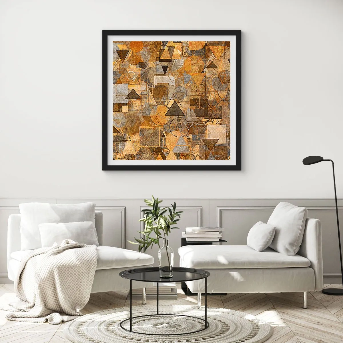 Plakat w czarnej ramie - Świat ujęty w formę - 40x40 cm