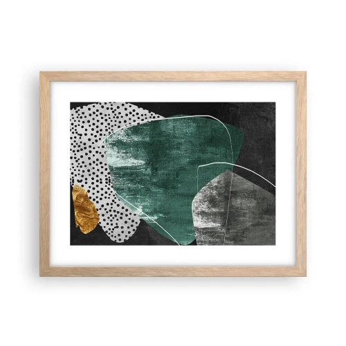 Plakat w ramie jasny dąb - Barwna abstrakcja z płatkiem złota - 40x30 cm