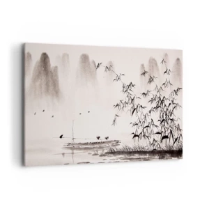 Obraz na płótnie - Minimalistyczny pejzaż w stylu orientalnym - 120x80cm - Cisza ryżowych pól - Nowoczesna dekoracja ścienna do salonu, kuchni i sypialni ARTTOR