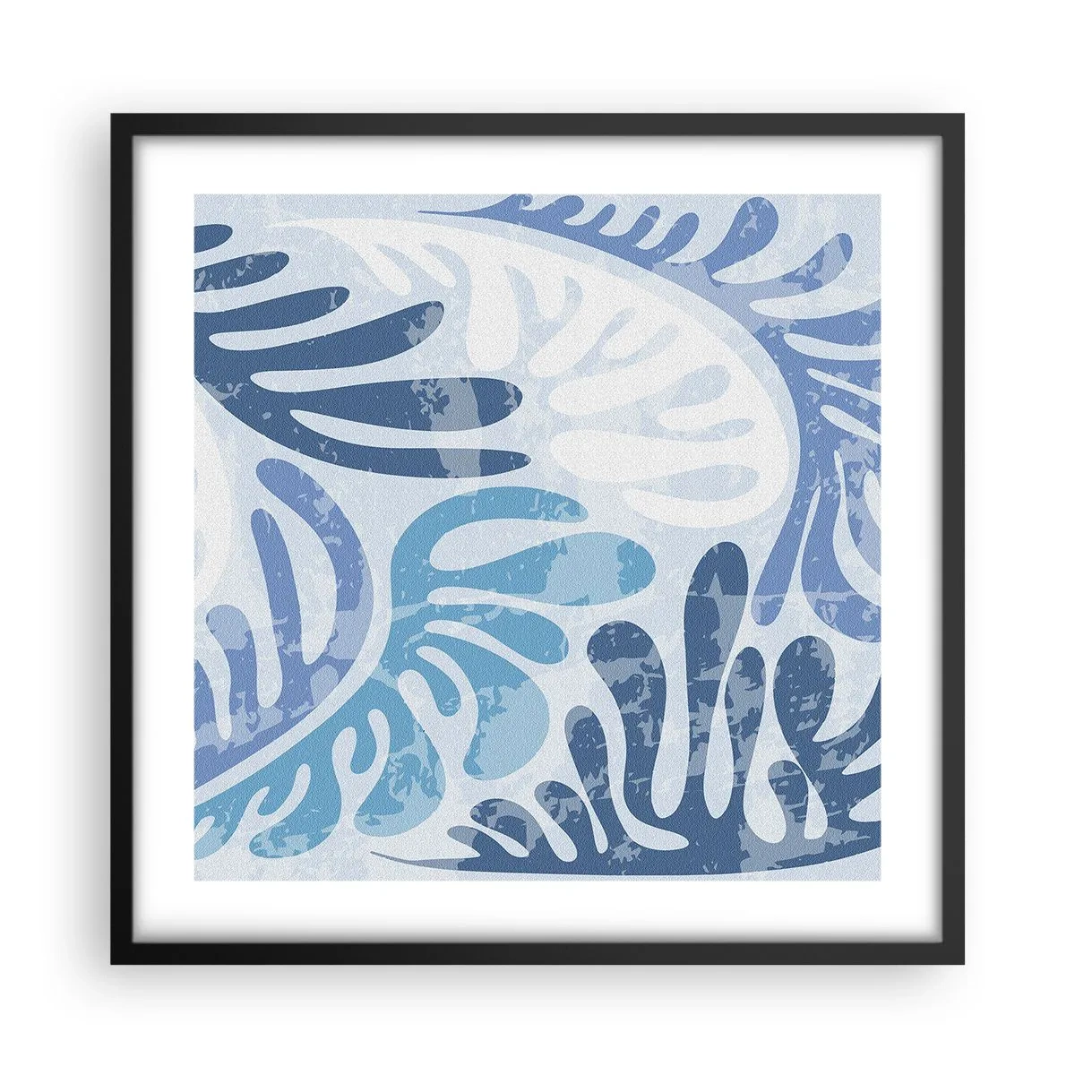 Plakat w czarnej ramie - Błękitne paprocie - 50x50 cm