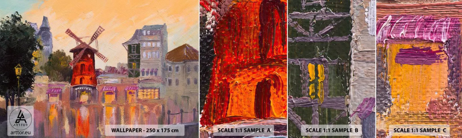 Fototapeta Próbka Samoprzylepna Deluxe Sticker - Paryskie ikony – Moulin Rouge - Paryż, Wiatrak, Moulin Rouge - 100x30 cm