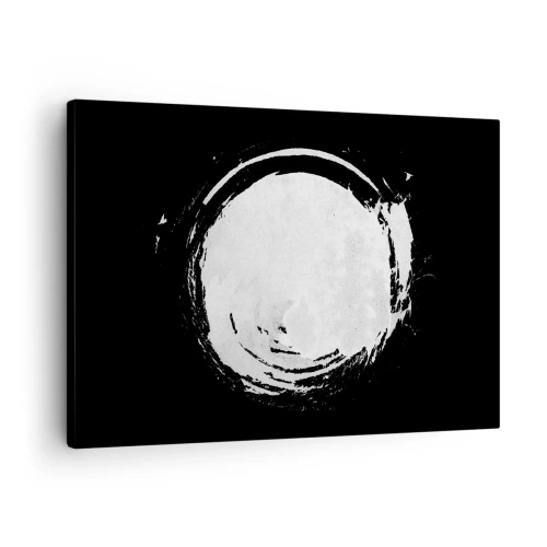 Obraz na płótnie - Biały okrąg na czarnym tle w minimalistycznym stylu - 70x50cm - Dobre wyjście - Nowoczesna dekoracja ścienna do salonu i sypialni ARTTOR
