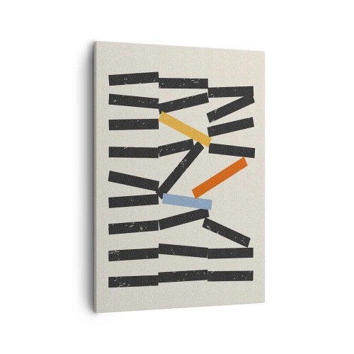Obraz na płótnie - Abstrakcyjna kompozycja geometryczna z czarnymi i kolorowymi elementami - 50x70cm - Domino – kompozycja - Nowoczesna dekoracja ścienna do salonu, kuchni i sypialni ARTTOR