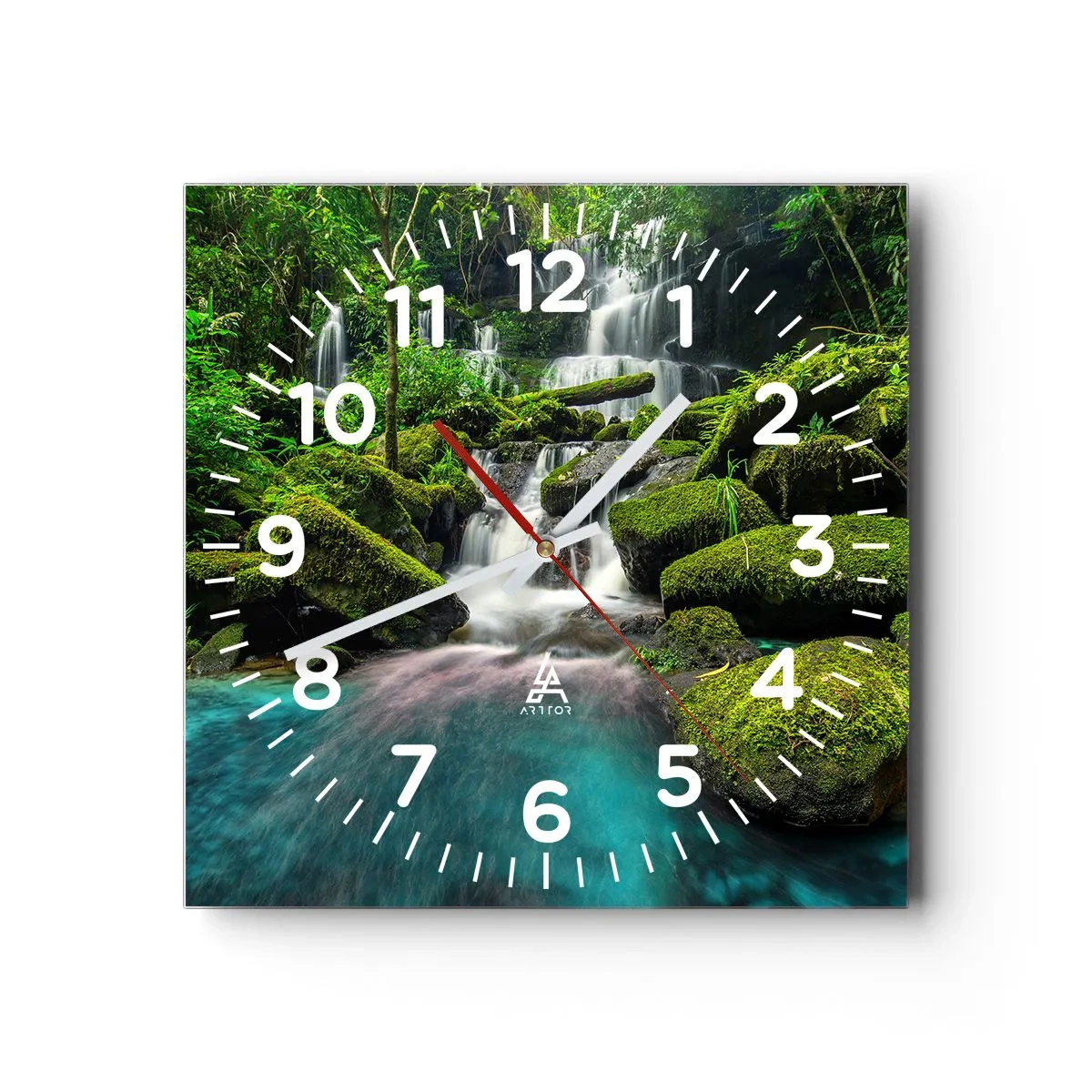 Zegar ścienny - Turkus, szafiry i płynne srebro - 40x40 cm