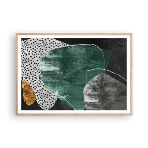 Plakat w ramie jasny dąb - Barwna abstrakcja z płatkiem złota - 100x70 cm