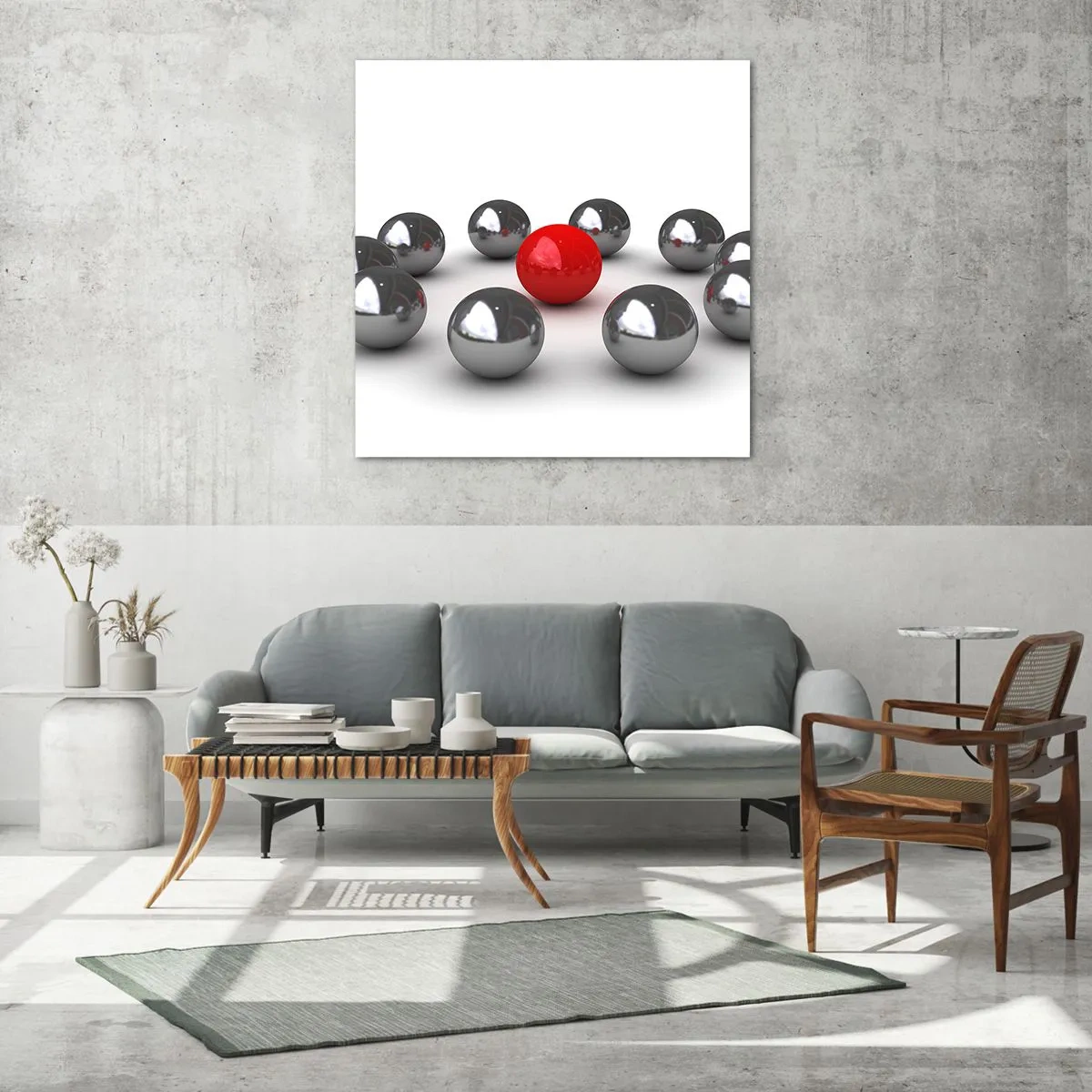 Obraz na szkle - Krąg w srebrze i czerwieni - 60x60 cm