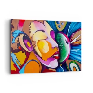 Obraz na płótnie - Kolorowa abstrakcja z motywem twarzy w dynamicznej kompozycji - 120x80cm - Dotknąć kolorem - Nowoczesna dekoracja ścienna do salonu, kuchni i sypialni ARTTOR